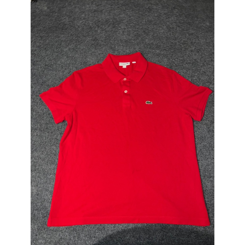 Lacoste Men Red Slim Fit Polo Shirt US XXL FR 7 Short Sleeve Cotton Pique